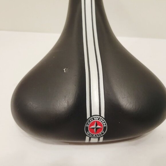 Schwinn Bicycle Viscount M SVT-7 BLACK Saddle SEAT W/GREY Stripe Small Tear - Picture 3 of 7